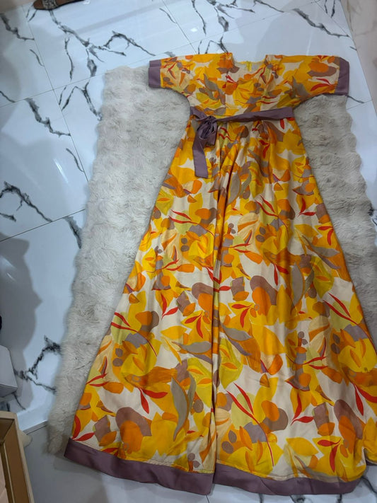 Robe soie Fleurie Longue - L -Nord Foire