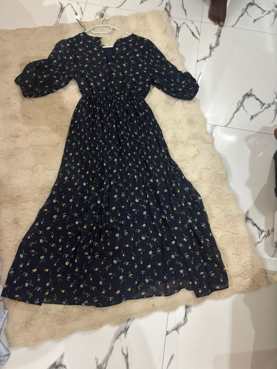 Robe crêpe bleue marine imprimée Mango - L - Nord foire