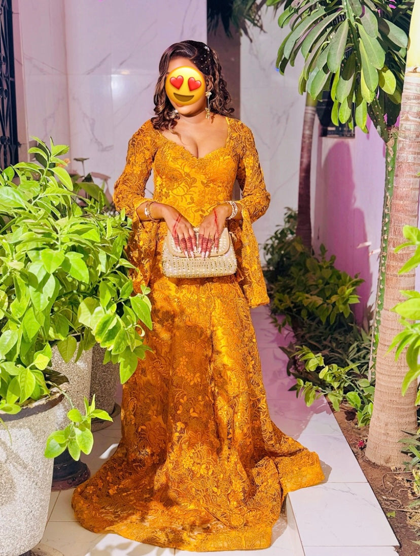 Robe marron brodé - M faible - Louga