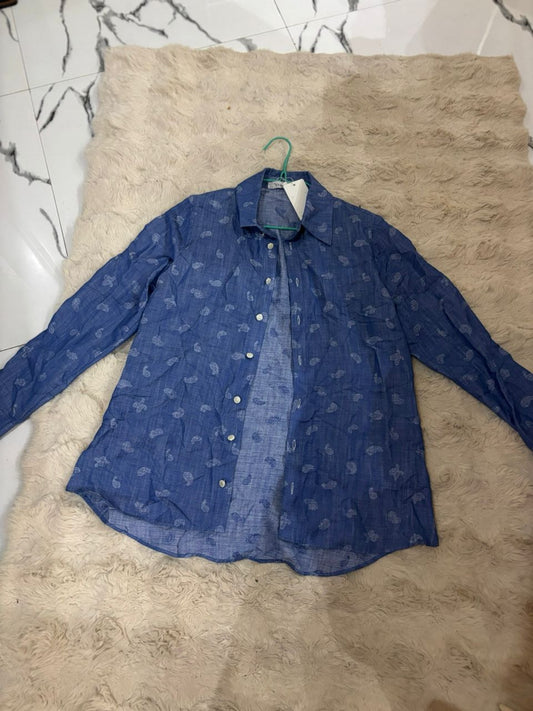 Chemise lin bleu claire imprimée - L - Nord foire